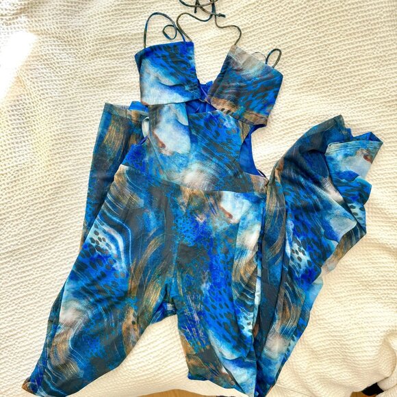 Fashion Nova What You're Missing Mesh Jumpsuit - Blue/combo - Picture 4 of 6